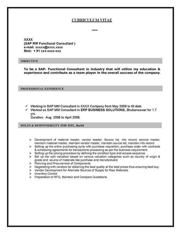 Sample resume for sap pp consultant